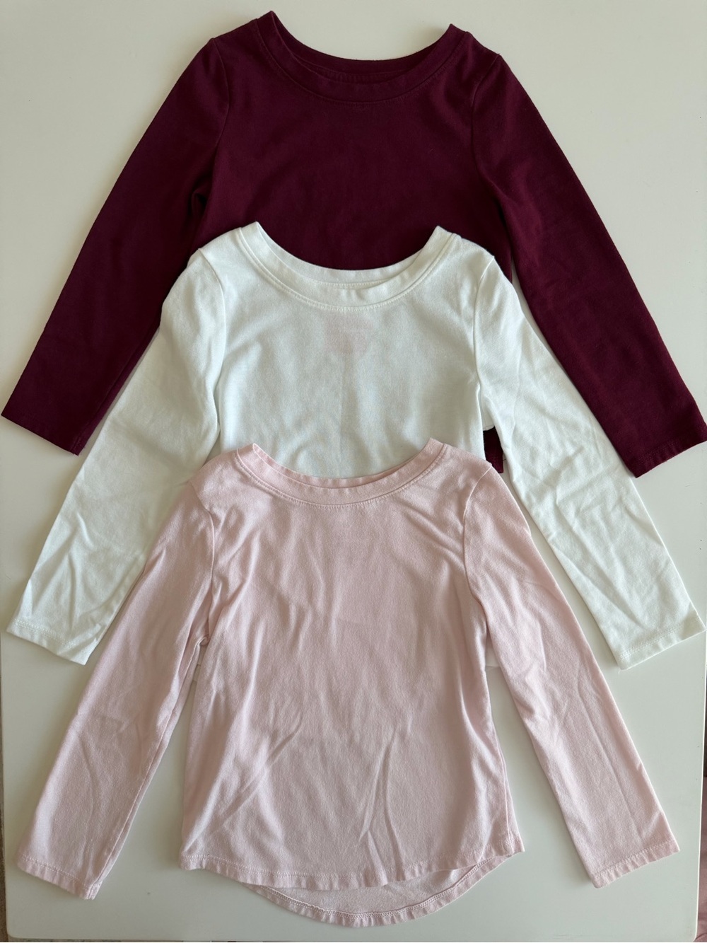 Cat & Jack Bundle of 3 Basic Long Sleeve Tees: Girls 3T White, Pink, Burgundy